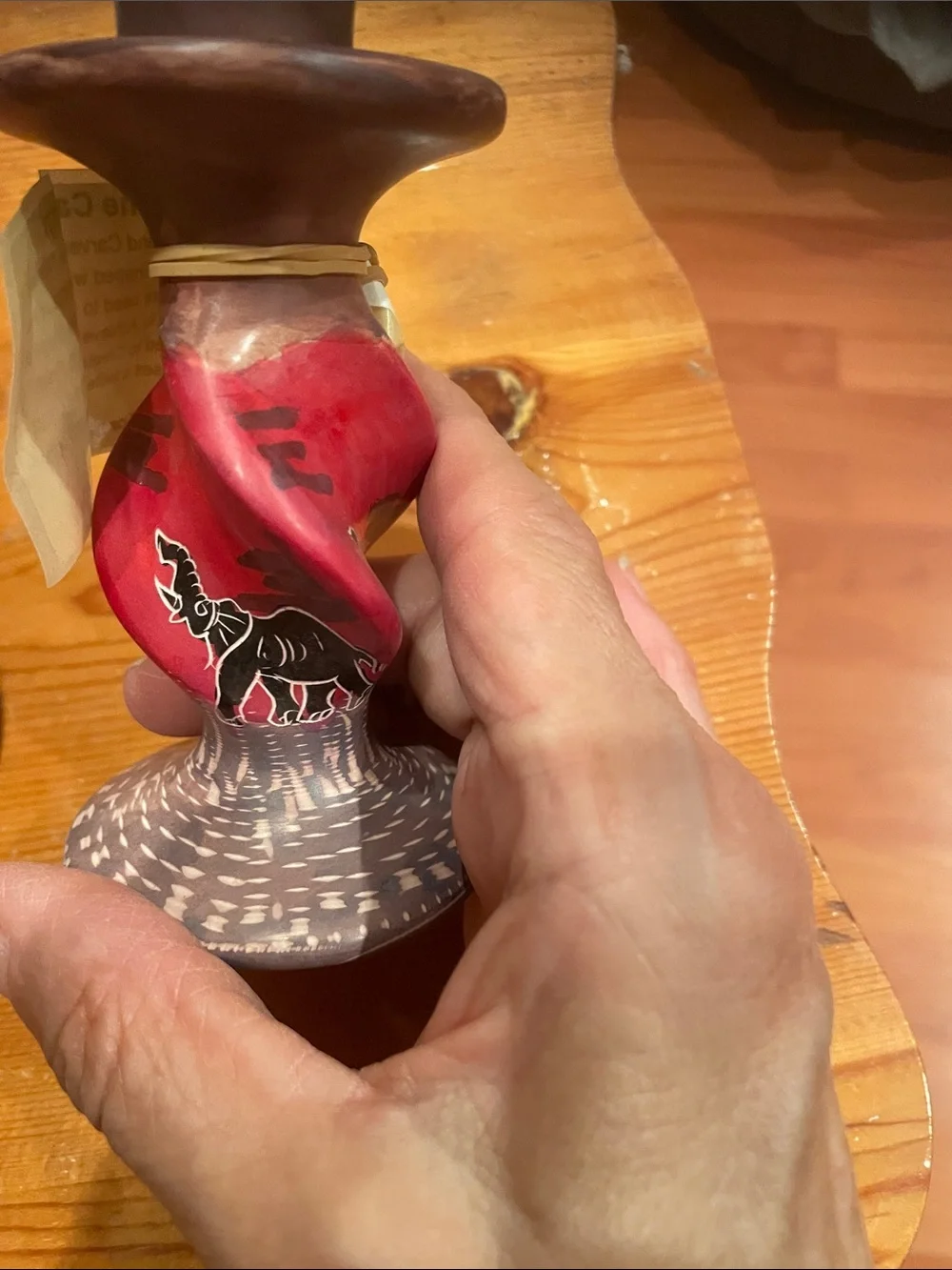 Hand crafted ceramic  Red Elephant Candle Holders - Set of 4